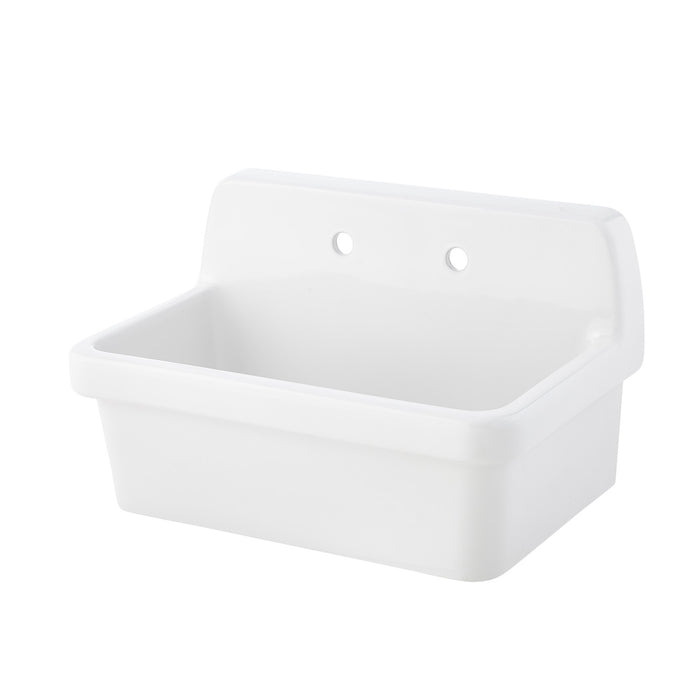 Kingston Heirloom KGPKWS3019183 - Doriteal 30-Inch Ceramic Single Bowl Wall Mount Kitchen Sink with Strainer, White/Antique Brass