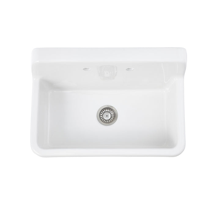 Kingston Heirloom KGPKWS3019186 - Doriteal 30-Inch Ceramic Single Bowl Wall Mount Kitchen Sink with Strainer, White/Polished Nickel