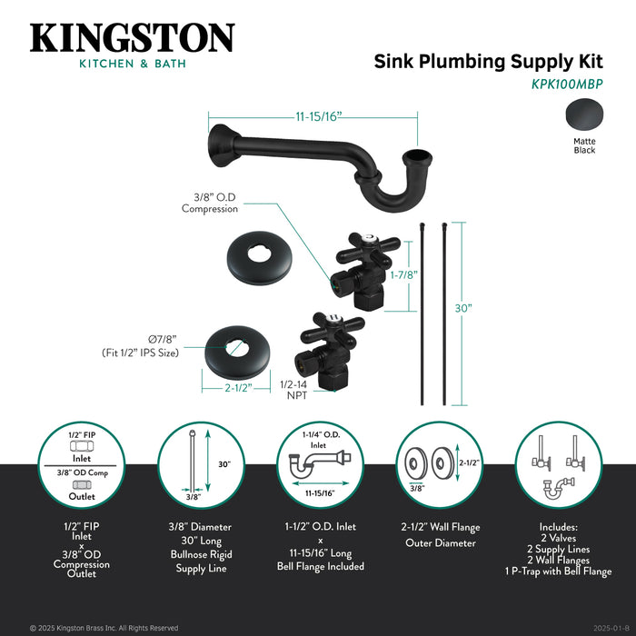 Kingston Heirloom KPK100MBP - Trimscape Traditional Plumbing Sink Trim Kit with P-Trap, Matte Black