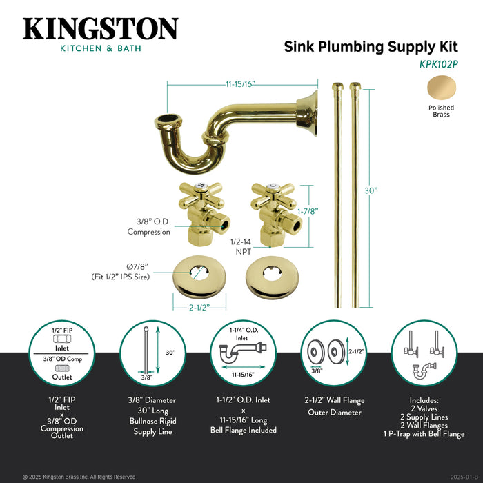Kingston Heirloom KPK102P - Trimscape Traditional Plumbing Sink Trim Kit with P-Trap, Polished Brass