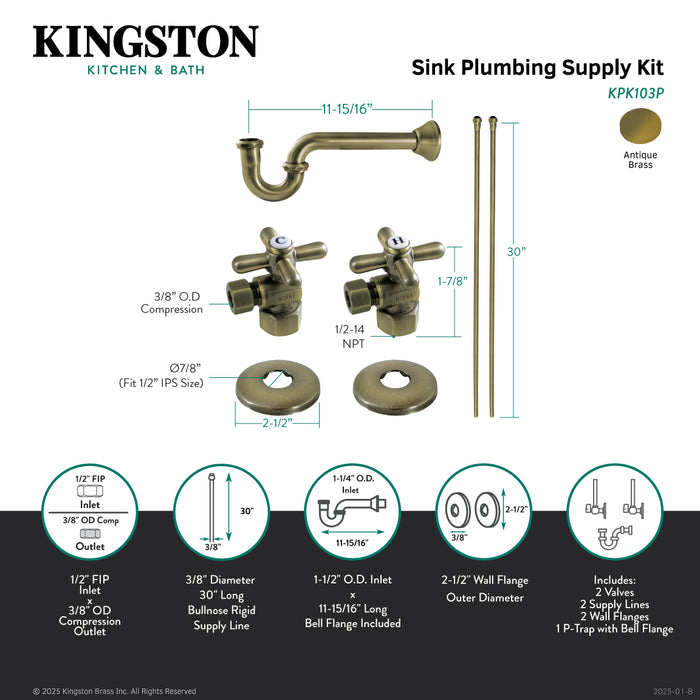 Trimscape KPK103P Traditional Plumbing Sink Trim Kit with P-Trap, Antique Brass