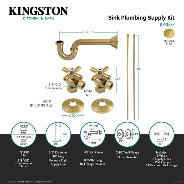 Kingston Heirloom KPK107P - Trimscape Traditional Plumbing Sink Trim Kit with P-Trap, Brushed Brass