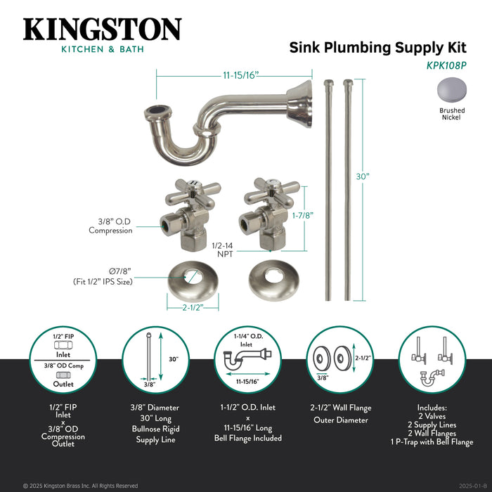 Kingston Heirloom KPK108P - Trimscape Traditional Plumbing Sink Trim Kit with P-Trap, Brushed Nickel