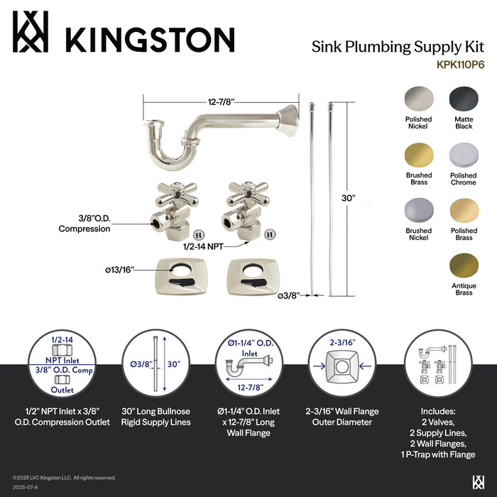 Kingston Tulare KPK110P6 - Gehry Modern Plumbing Sink Trim Kit with P-Trap, Polished Nickel