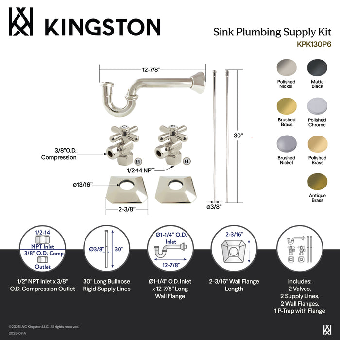 Kingston Tulare KPK130P8 - Trapeze Modern Plumbing Sink Trim Kit with P-Trap, Brushed Nickel