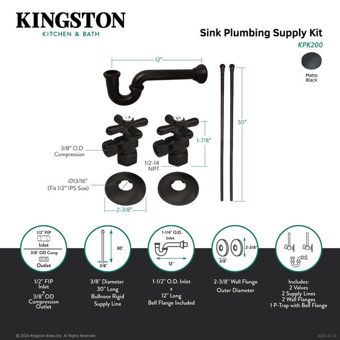 Kingston Heirloom KPK200 - Gourmet Scape Traditional Plumbing Sink Trim Kit with P-Trap, Matte Black