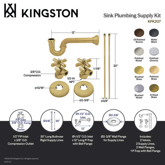 Kingston Heirloom KPK207 - Gourmet Scape Traditional Plumbing Sink Trim Kit with P-Trap, Brushed Brass