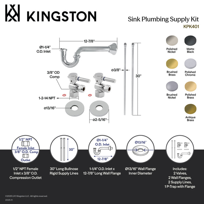 Kingston Tulare KPK406 - Concord Modern Plumbing Sink Trim Kit with P-Trap, Polished Nickel
