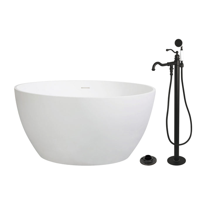 Arcticstone KRTRO4545130AL 45-Inch Solid Surface Round Double Ended Freestanding Tub with Faucet Combo and Drain, Matte Black
