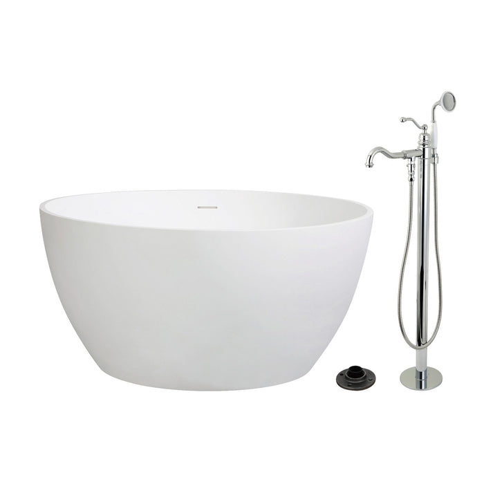 Arcticstone KRTRO4545131AL 45-Inch Solid Surface Round Double Ended Freestanding Tub with Faucet Combo and Drain, Polished Chrome