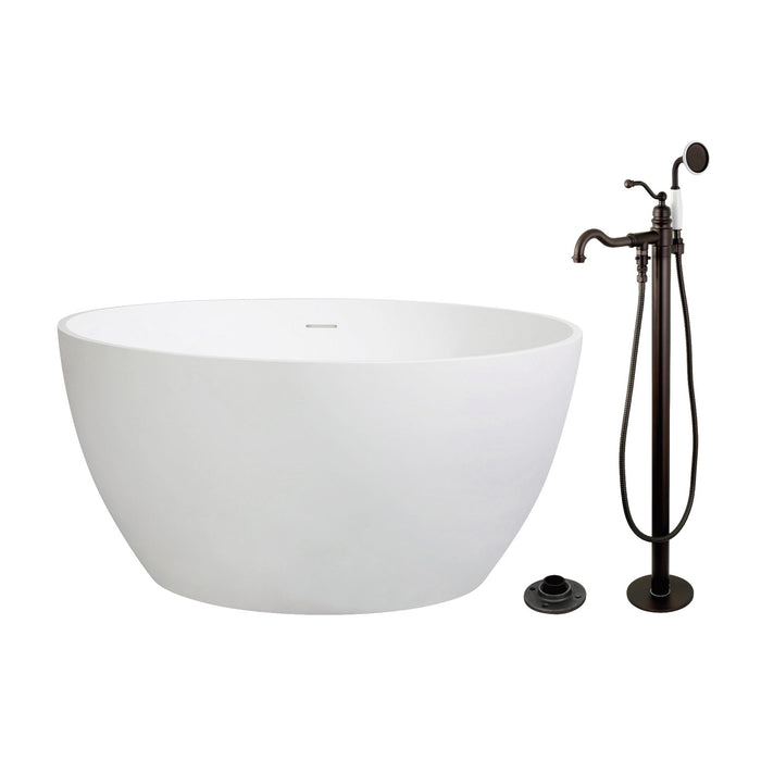 Kingston Tulare KRTRO4545135AL - Arcticstone 45-Inch Solid Surface Round Double Ended Freestanding Tub with Faucet Combo and Drain, Oil Rubbed Bronze