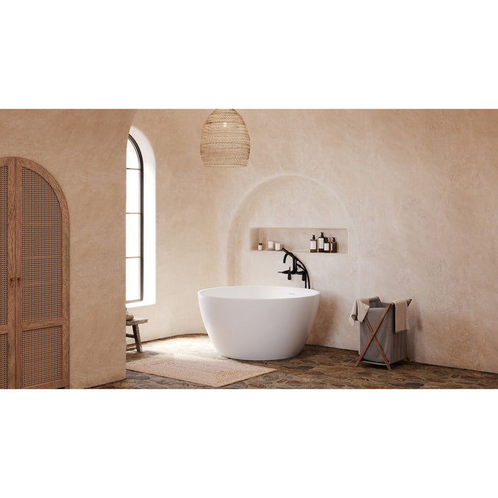 Kingston Arcticstone KRTRO4545150DL 45-Inch Solid Surface Round Double Ended Freestanding Tub with Faucet Combo and Drain, Matte Black