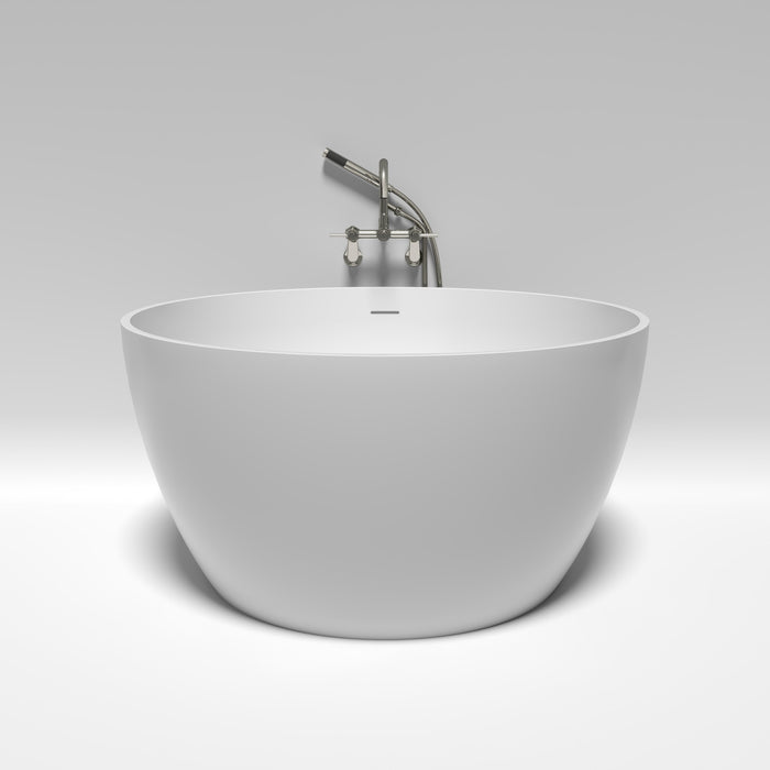 Kingston Arcticstone KRTRO4545156DL 45-Inch Solid Surface Round Double Ended Freestanding Tub with Faucet Combo and Drain, Polished Nickel