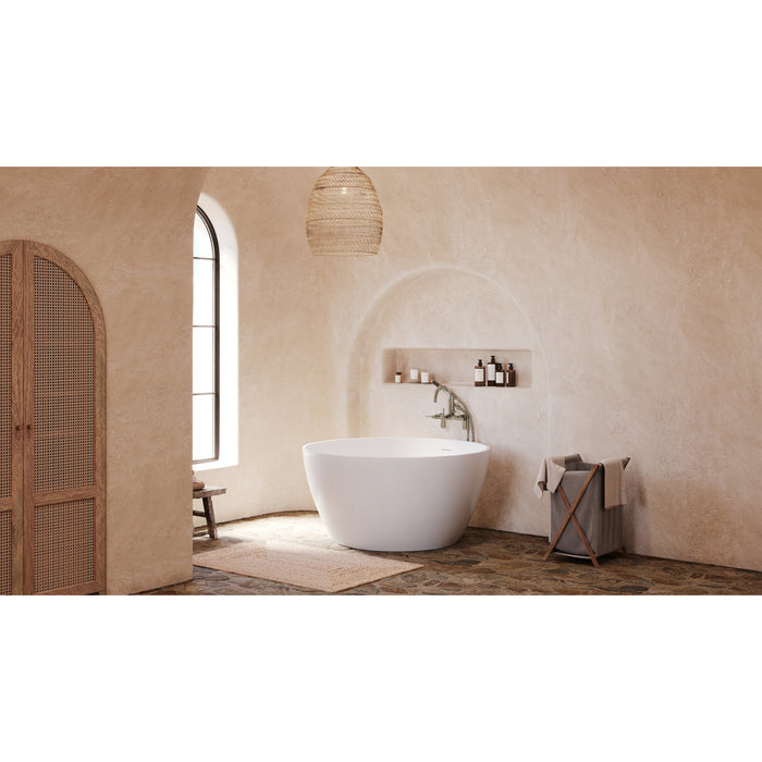 Kingston Arcticstone KRTRO4545156DL 45-Inch Solid Surface Round Double Ended Freestanding Tub with Faucet Combo and Drain, Polished Nickel