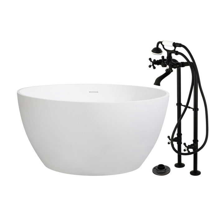 Kingston Tulare KRTRO4545266K0 - Arcticstone 45-Inch Solid Surface Round Double Ended Freestanding Tub with Faucet Combo and Drain, Matte Black