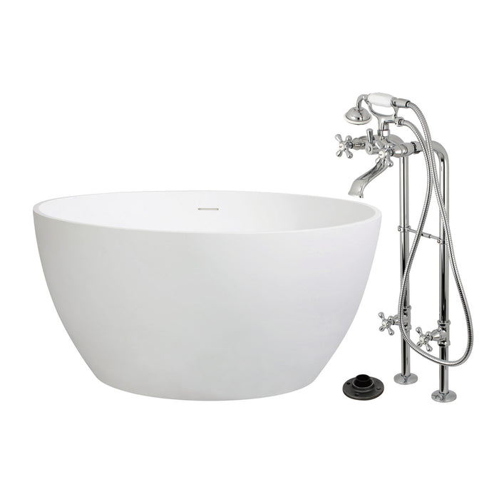 Kingston Tulare KRTRO4545266K1 - Arcticstone 45-Inch Solid Surface Round Double Ended Freestanding Tub with Faucet Combo and Drain, Polished Chrome