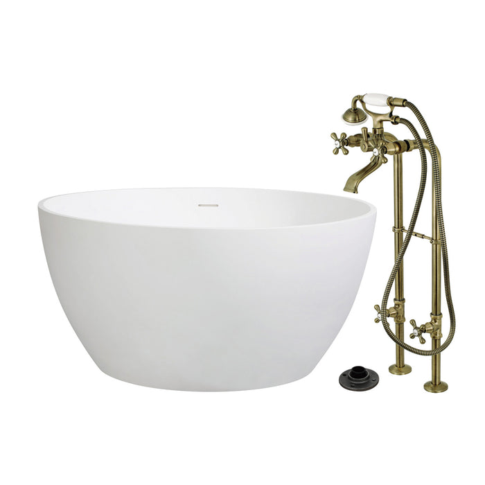 Kingston Tulare KRTRO4545266K3 - Arcticstone 45-Inch Solid Surface Round Double Ended Freestanding Tub with Faucet Combo and Drain, Antique Brass