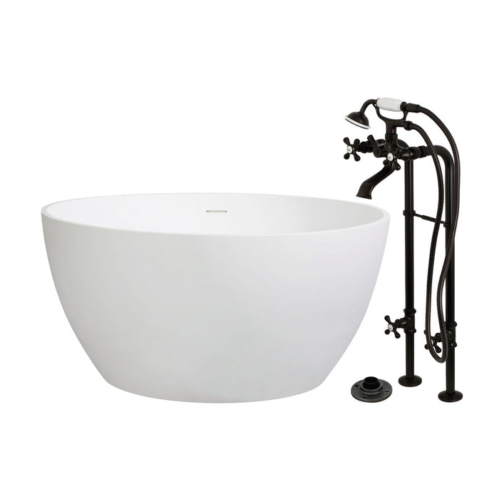Kingston Tulare KRTRO4545266K5 - Arcticstone 45-Inch Solid Surface Round Double Ended Freestanding Tub with Faucet Combo and Drain, Oil Rubbed Bronze