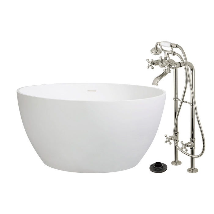 Kingston Tulare KRTRO4545266K6 - Arcticstone 45-Inch Solid Surface Round Double Ended Freestanding Tub with Faucet Combo and Drain, Polished Nickel
