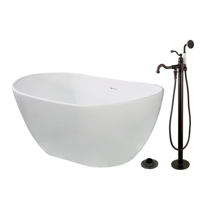Kingston Tulare KRTRS5732135AL - Arcticstone 57-Inch Solid Surface Oval Double Slipper Freestanding Tub with Faucet Combo and Drain, Oil Rubbed Bronze