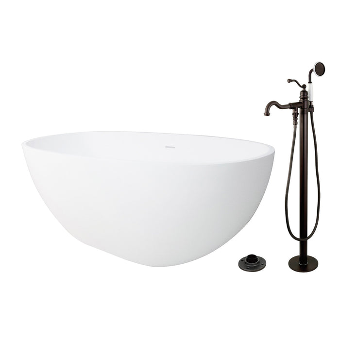 Kingston Tulare KRTRS6531135AL - Arcticstone 65-Inch Solid Surface Oval Double Ended Freestanding Tub with Faucet Combo and Drain, Oil Rubbed Bronze