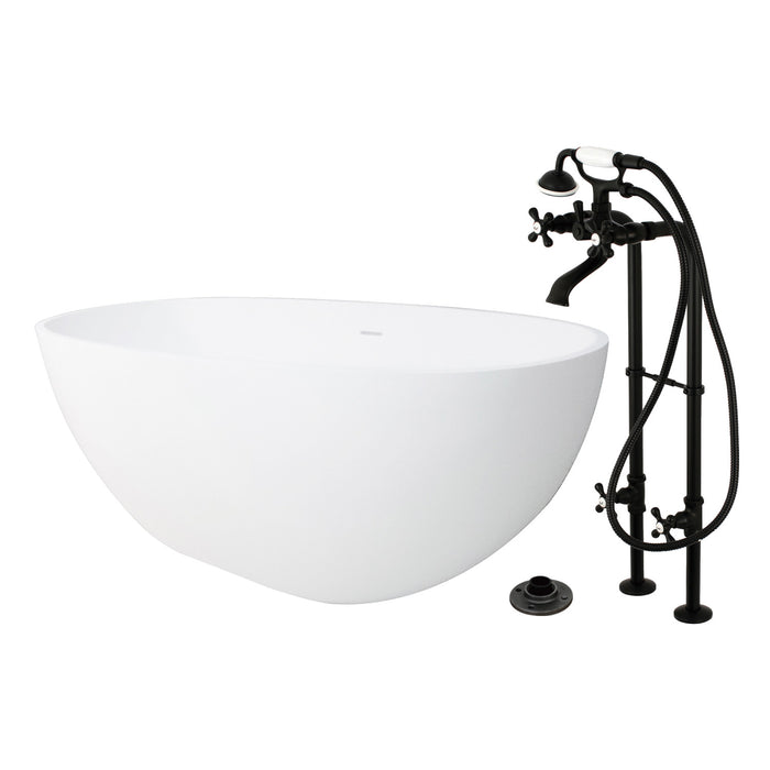 Kingston Tulare KRTRS6531266K0 - Arcticstone 65-Inch Solid Surface Oval Double Ended Freestanding Tub with Faucet Combo and Drain, Matte Black