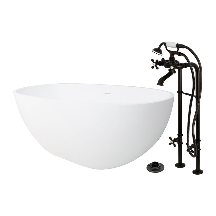 Kingston Tulare KRTRS6531266K5 - Arcticstone 65-Inch Solid Surface Oval Double Ended Freestanding Tub with Faucet Combo and Drain, Oil Rubbed Bronze