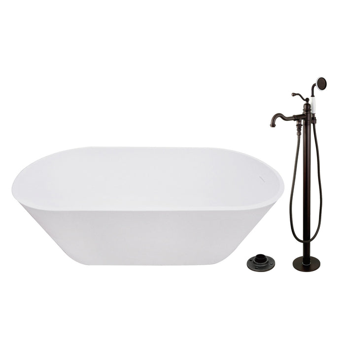 Kingston Tulare KRTRS6731135AL - Arcticstone 67-Inch Solid Surface Oval Double Ended Freestanding Tub with Faucet Combo and Drain, Oil Rubbed Bronze