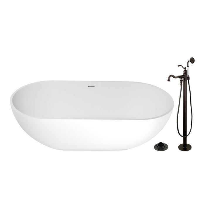 Kingston Tulare KRTRS7035135AL - Arcticstone 70-Inch Solid Surface Oval Double Ended Freestanding Tub with Faucet Combo and Drain, Oil Rubbed Bronze