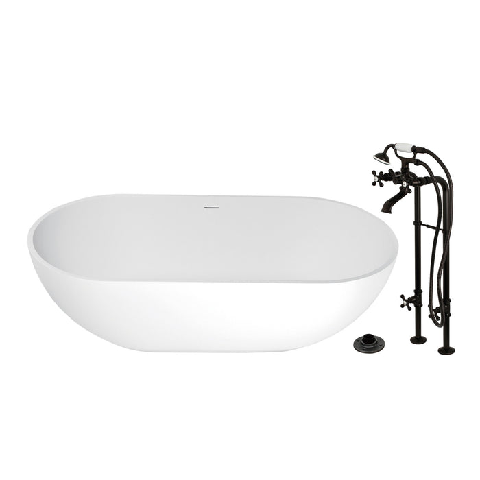 Kingston Tulare KRTRS7035266K5 - Arcticstone 70-Inch Solid Surface Oval Double Ended Freestanding Tub with Faucet Combo and Drain, Oil Rubbed Bronze