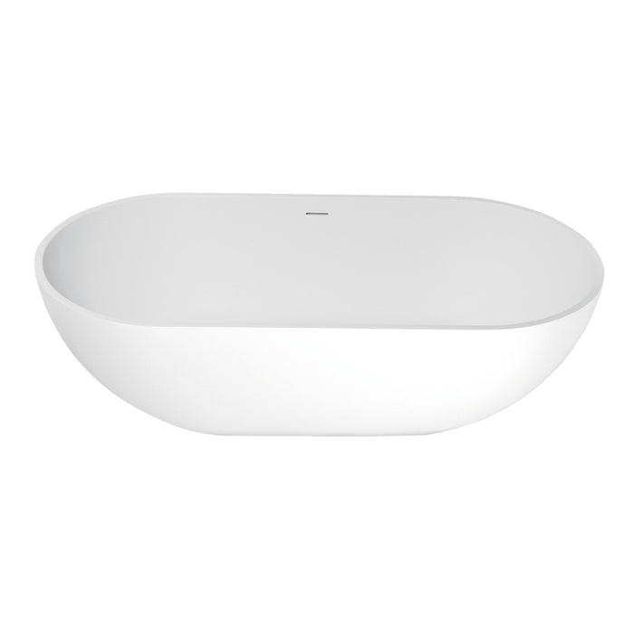 Kingston Tulare KRTRS7035266K8 - Arcticstone 70-Inch Solid Surface Oval Double Ended Freestanding Tub with Faucet Combo and Drain, Brushed Nickel
