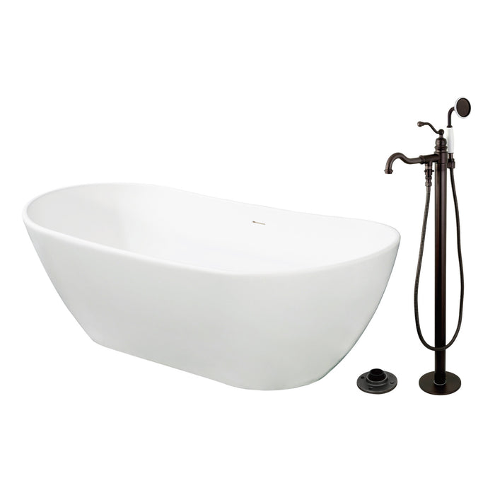 Kingston Tulare KRTRS7232135AL - Arcticstone 72-Inch Solid Surface Oval Double Ended Freestanding Tub with Faucet Combo and Drain, Oil Rubbed Bronze