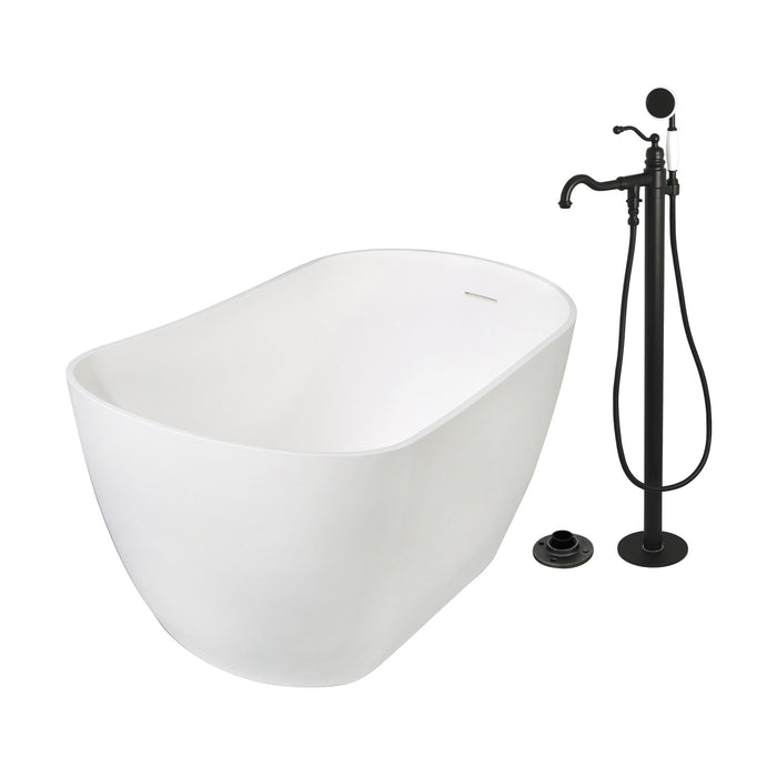 Kingston Tulare KRTSS5130130AL - Arcticstone 51-Inch Solid Surface Oval Single Slipper Freestanding Tub with Faucet Combo and Drain, Matte Black