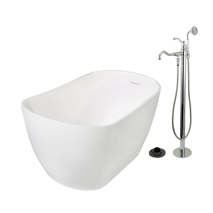 Kingston Tulare KRTSS5130131AL - Arcticstone 51-Inch Solid Surface Oval Single Slipper Freestanding Tub with Faucet Combo and Drain, Polished Chrome