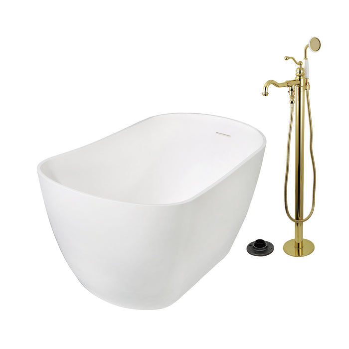 Kingston Tulare KRTSS5130132AL - Arcticstone 51-Inch Solid Surface Oval Single Slipper Freestanding Tub with Faucet Combo and Drain, Polished Brass