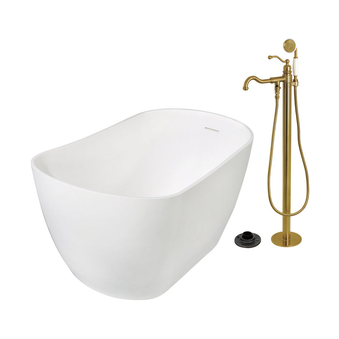 Kingston Tulare KRTSS5130137AL - Arcticstone 51-Inch Solid Surface Oval Single Slipper Freestanding Tub with Faucet Combo and Drain, Brushed Brass