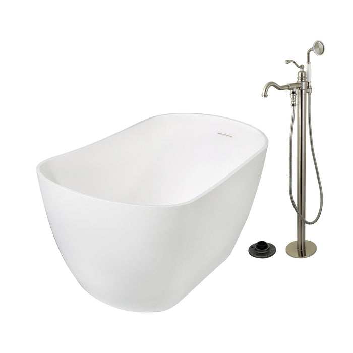 Kingston Tulare KRTSS5130138AL - Arcticstone 51-Inch Solid Surface Oval Single Slipper Freestanding Tub with Faucet Combo and Drain, Brushed Nickel