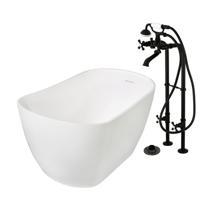 Arcticstone KRTSS5130266K0 51-Inch Solid Surface Oval Single Slipper Freestanding Tub with Faucet Combo and Drain, Matte Black