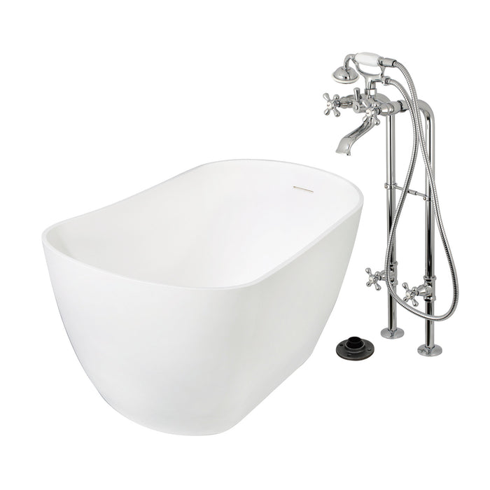 Kingston Tulare KRTSS5130266K1 - Arcticstone 51-Inch Solid Surface Oval Single Slipper Freestanding Tub with Faucet Combo and Drain, Polished Chrome