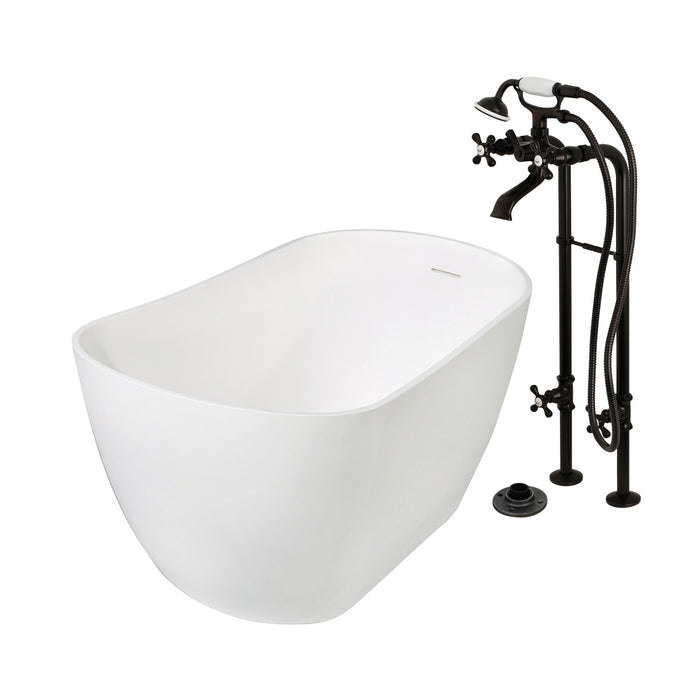 Kingston Tulare KRTSS5130266K5 - Arcticstone 51-Inch Solid Surface Oval Single Slipper Freestanding Tub with Faucet Combo and Drain, Oil Rubbed Bronze