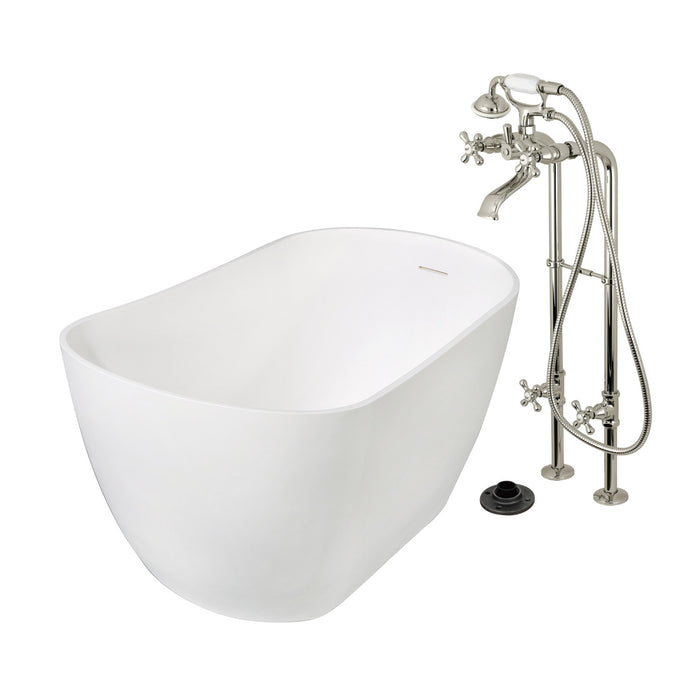 Kingston Tulare KRTSS5130266K6 - Arcticstone 51-Inch Solid Surface Oval Single Slipper Freestanding Tub with Faucet Combo and Drain, Polished Nickel