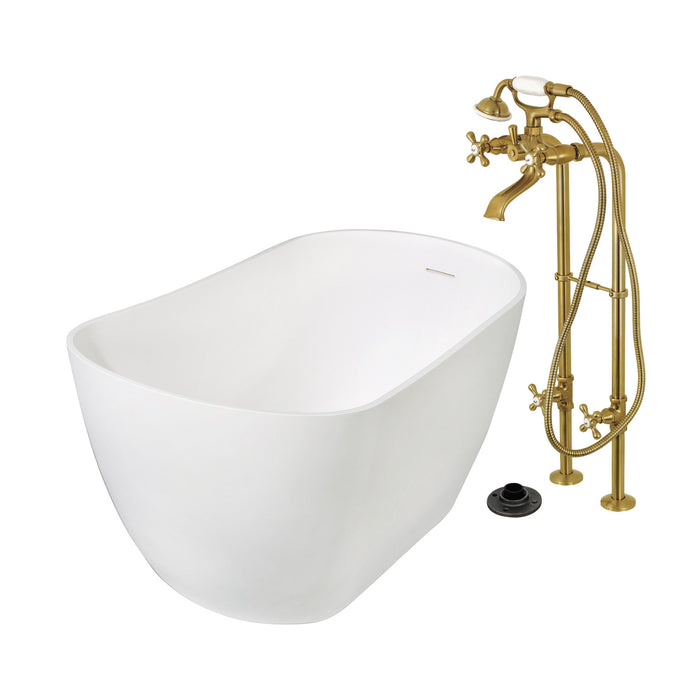 Kingston Tulare KRTSS5130266K7 - Arcticstone 51-Inch Solid Surface Oval Single Slipper Freestanding Tub with Faucet Combo and Drain, Brushed Brass