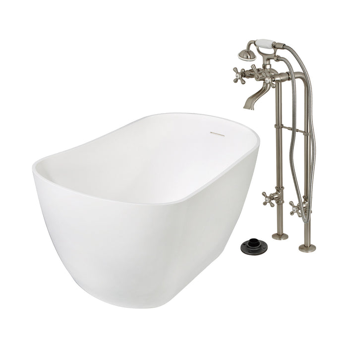Arcticstone KRTSS5130266K8 51-Inch Solid Surface Oval Single Slipper Freestanding Tub with Faucet Combo and Drain, Brushed Nickel