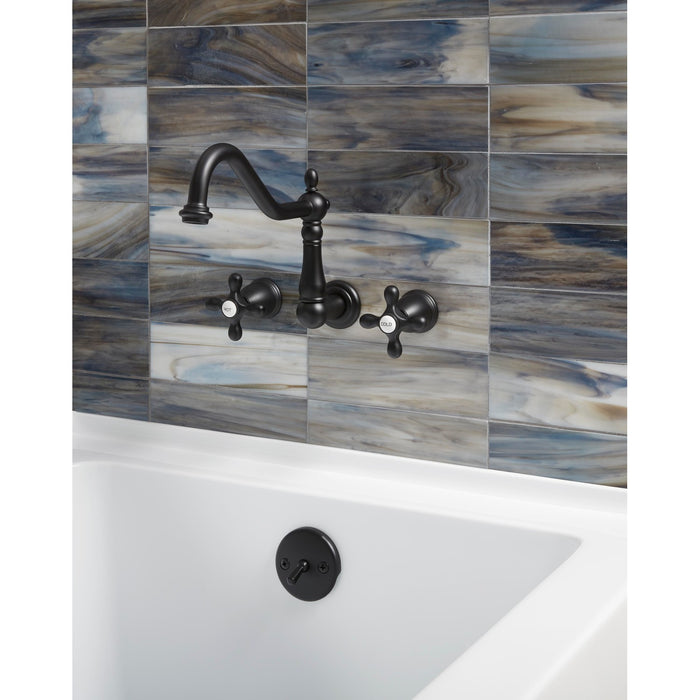 Kingston Heirloom KS1020AX - Heritage Two-Handle 3-Hole Wall Mount Tub Faucet, Matte Black