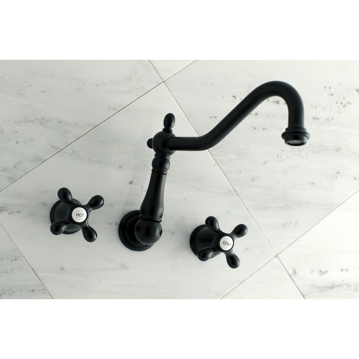 Kingston Heirloom KS1020AX - Heritage Two-Handle 3-Hole Wall Mount Tub Faucet, Matte Black