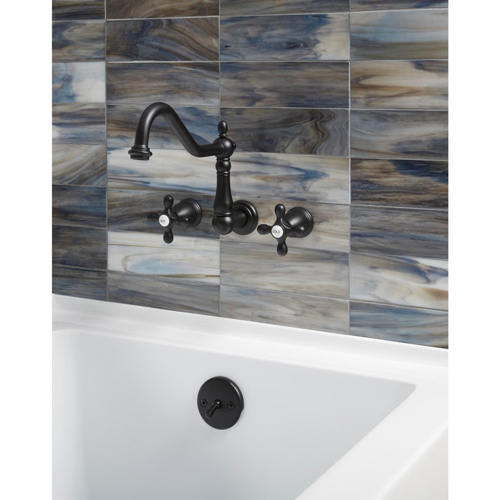 Kingston Heirloom KS1020AX - Heritage Two-Handle 3-Hole Wall Mount Tub Faucet, Matte Black