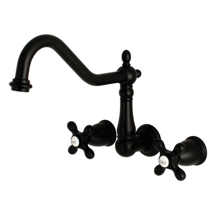 Kingston Heirloom KS1020AX - Heritage Two-Handle 3-Hole Wall Mount Tub Faucet, Matte Black