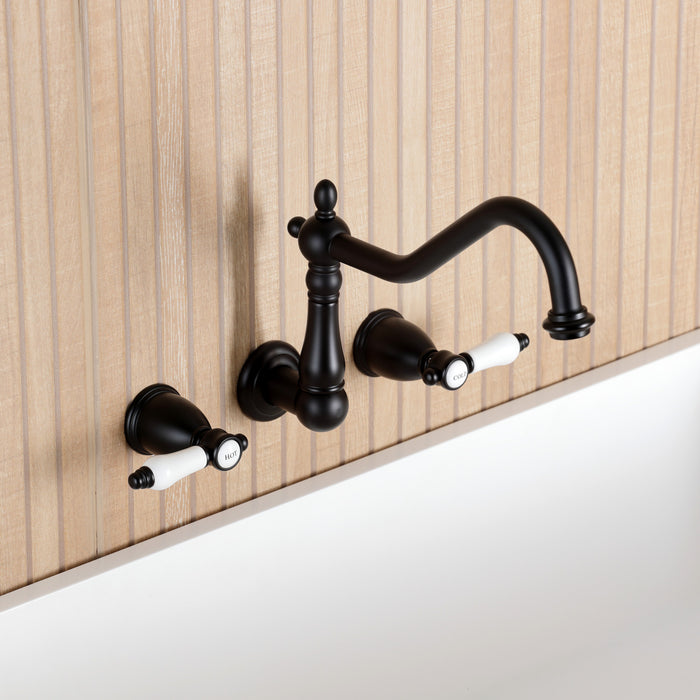 Kingston Heirloom KS1020BPL - Bel-Air Two-Handle 3-Hole Wall Mount Tub Faucet, Matte Black