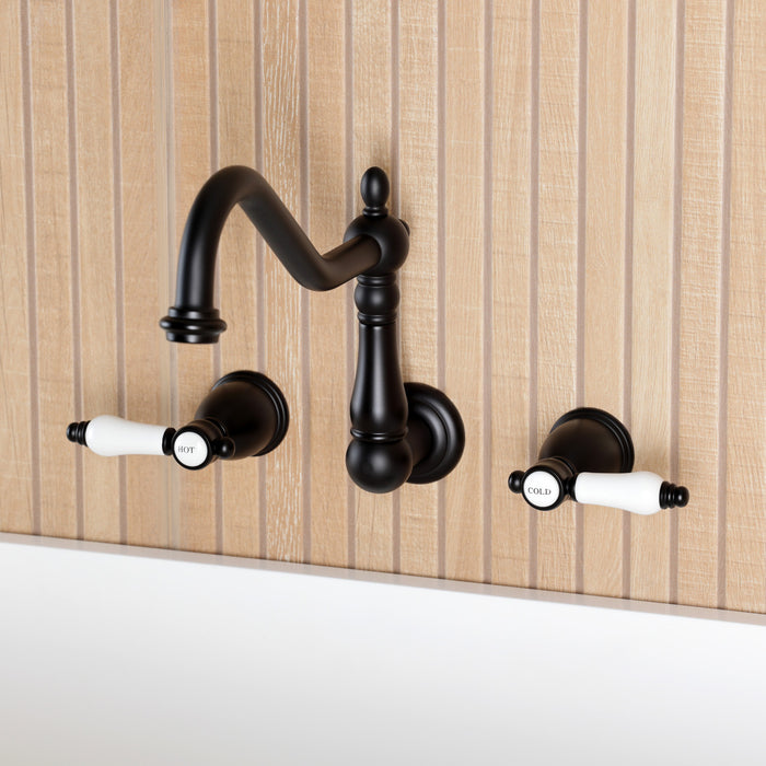 Kingston Heirloom KS1020BPL - Bel-Air Two-Handle 3-Hole Wall Mount Tub Faucet, Matte Black