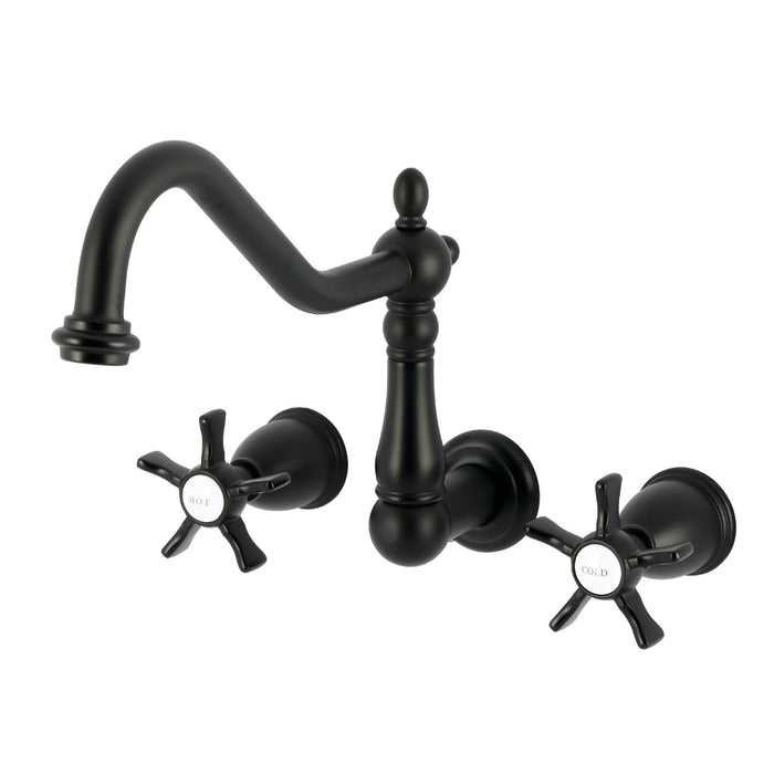 Kingston Heirloom KS1020NX - Hamilton Two-Handle 3-Hole Wall Mount Roman Tub Faucet, Matte Black